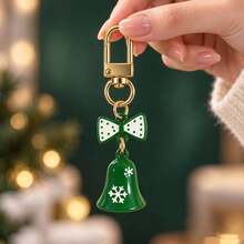 1pc/2pcs Unisex Alloy Bow Bell Charm Pendant, Christmas Snowflake Print Accessory Keychain, Christmas Gift Bag Charm, Wallet Accessory - Multicolor - View 4