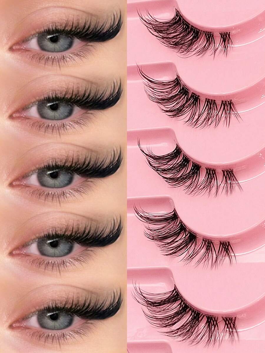 Asiteo 10 Pairs Half-Length False Eyelashes, Clear Stem, Natural Cat Eye Style, Suitable For Daily Makeup, Eyelash Extensions, Eyelash Corners, Suitable For Beginners - Black - View 1