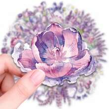 56pcs Purple Watercolor Floral Paper Labels Doodle PET Stickers, Suitable For Teachers, Parents, Classroom Learning Rewards, Gift Labels, Envelope Seals, Office Gift Packaging Stationery Stickers - one-size - View 6