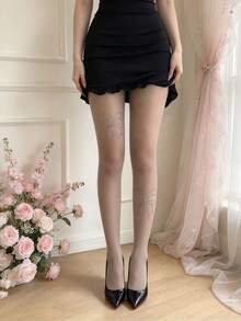 1 Pair Sexy Thin Summer Bare Leg Effect Bowknot Rhinestone Shiny Pantyhose, Essential For Hot Girls, Daily Base Layer, Skin-Brightening Tights - White - View 6