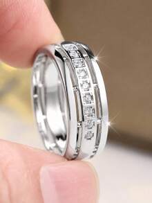 Tsnamer Exquisite Inlaid Shiny Cubic Zirconia Dual-Color Wide Ring, Unisex, Suitable For Parties, Formal Occasions Or Daily Wear - Ring - View 13