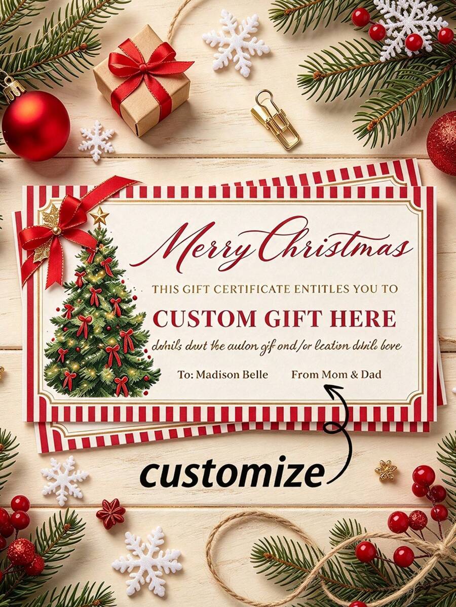 Customizable Christmas Gift Certificates: Personalized Text, Christmas Party Favors, Holiday, Commemorative Cards, Decorative Gift Vouchers - Card - View 1