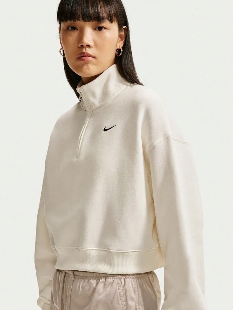 Nike Women's AS W NK STDO FLC MW OS CROP QZ Knit Sweatshirt Sweatshirt IM8543-133 - Beige - View 1