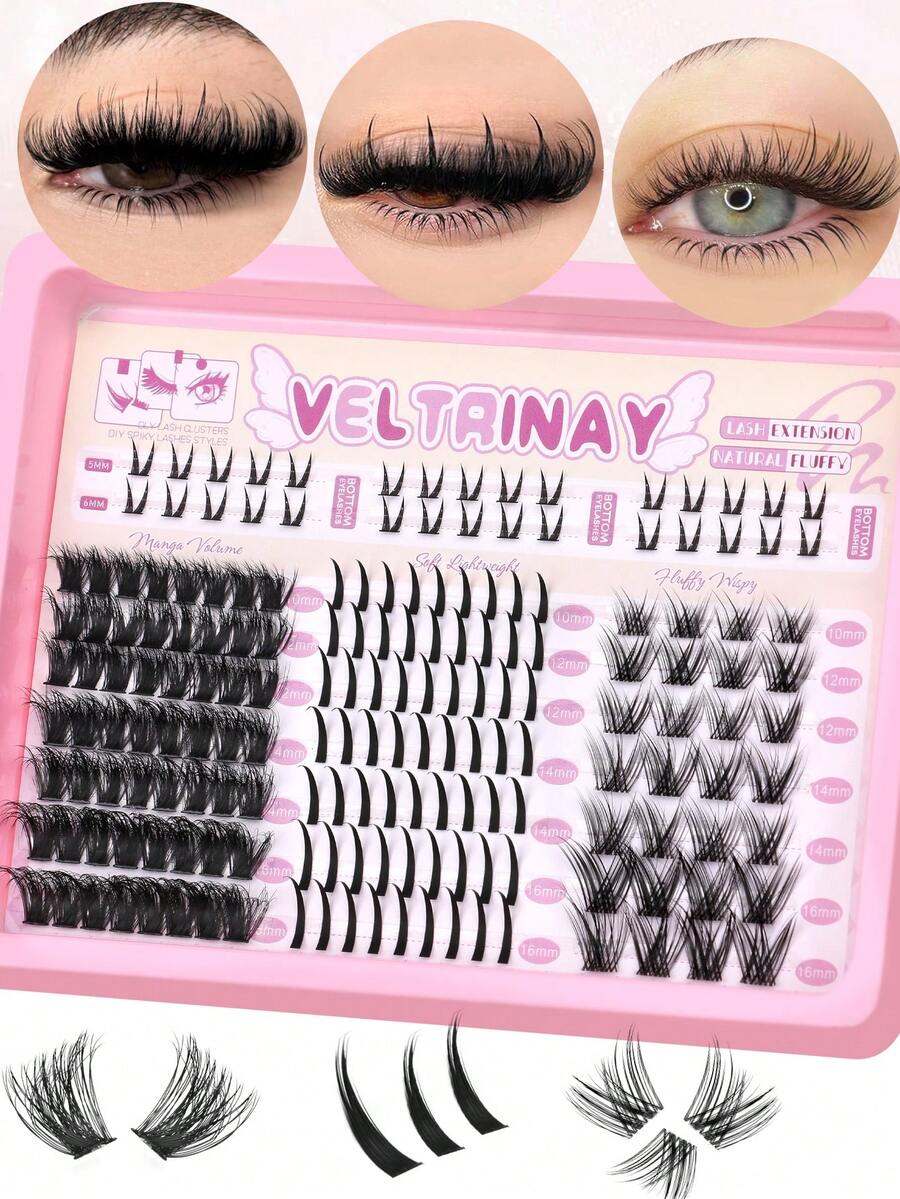 VELTRINAY 156/177/191pcs Anime Cat Eye Lash Clusters Manga Spiky ...