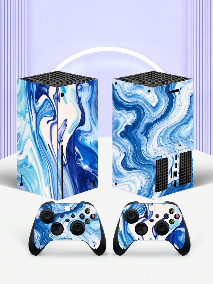 Cross-Border Hot-Selling 5pcs Blue Ocean Fluid Pattern Full Coverage Game Console Stickers, Dust-Proof And Wear-Resistant - View 1