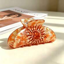 1pc Sun Pattern Orange-Red Gradient Shark Claw Hair Clip, Designed For Women, Thick Teeth Sturdy, Large Capacity Styling Tool, Daily Party Hair Accessory, Durable And Reusable, Fashion Gift - Multicolor - View 6