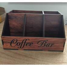 1pc 5-Compartment Wooden Coffee Bar Organizer, Vintage Rustic Style Countertop Storage Box, Suitable For Coffee Capsules, Coffee Cups, Spoons And Accessories, Farmhouse Style Kitchen Coffee Station Decor - Multicolor - View 5