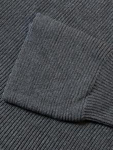 DONICY Pakaian Musim Gugur untuk Wanita, Sweater Rajut Leher Tinggi Abu-abu Gelap, Atasan Pas Badan Lengan Panjang Model Flare dengan Hem Peplum dan Lengan Raglan Bergaris - Grey - View 5