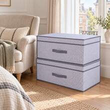 XXL Patterned Storage Box 70 X 40 X 30 Cm, 84L Collapsible Fabric Storage Bin With Lid & Front Handle, Foldable Organiser For Clothes, Bedding, Blankets, Wardrobe & Under Bed - 2 Colours Shipped At Random - View 6