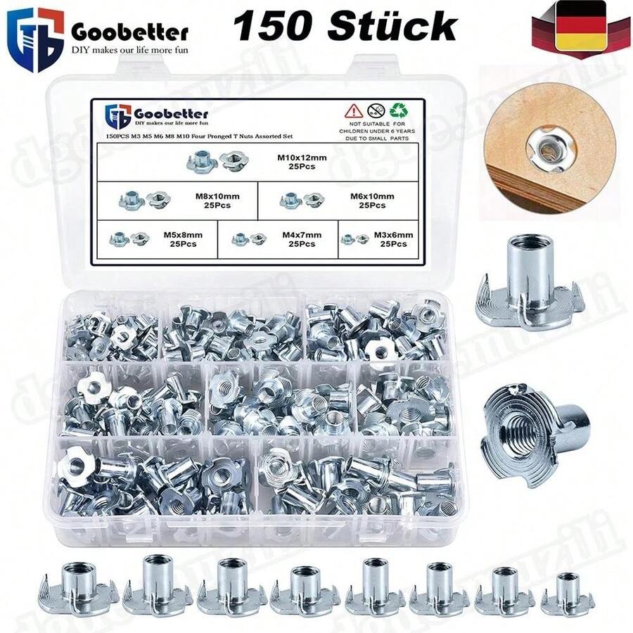 150 pieces drive-in nuts drive-in nut threaded bushing M3-M10 steel zinc-plated- - B - Übersicht 1