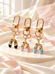 Ballet Shoe Keychain & Bag Charm,Faux Pearl And Rhinestone Details, Gold-Tone Clasp,Elegant Coquette Style Accessory For Handbags,Backpacks And Keys - Multicolor - View 8