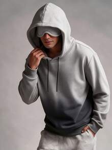 Autumn/Winter New! Men's Fashion Fleece Lined Thick Eye Mask Hooded Sweatshirt, Gradient Color Design, Suitable For Home Casual Wear - Grey - View 5