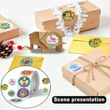 500pcs/Roll Animal Motivational Pattern Stickers, 10 Assorted Christmas Gift Packaging Labels, Gift Box Sealing Stickers, Scrapbook Planner Decoration Stickers, Paper Craft Decoration, Party Gift, Gift Box Decoration And Encouragement Stickers - Multicolor - View 4