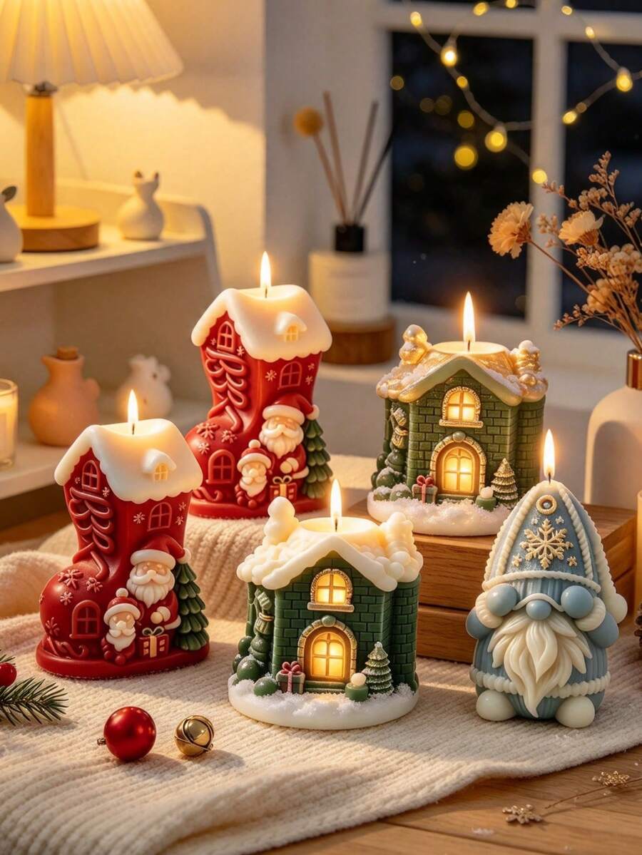 1pc Christmas Scene Silicone Mold, Combining Santa Claus, Christmas Tree, Snow House, Gift Box Designs, Deep Relief Durable Silicone, Smooth Demolding, Scented Candle, Cement Plaster Handmade Material, Holiday Decoration Gift Choice For Craft Enthusiasts, Desktop Home Decor, Christmas Eve Gift - A - View 1