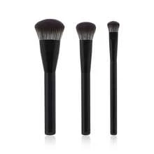 3pcs Soft Bristle Non-Powder-Absorbing Glossy Black High-Density Wooden Handle Slanted Brush Shape Antibacterial Synthetic Fiber Makeup Brush Set For Face Base Makeup, Blush, Concealer, Foundation, Beginner-Friendly Portable Even Powder Pickup - Black - View 7