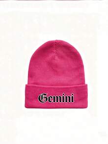 1pc Women's Hot Pink Zodiac Sign Print Knitted Beanie Hat,Y2K Style Outdoor Warm Beanie,Wide Face Winter Ski Cap Suitable For Daily Commute - Hot Pink - View 9