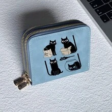 Black Cat Print Card Holder Lightweight Fashionable Wallet Suitable For Daily Use For Women Double Zipper Mini Wallet Purse Wallet Card Wallet - Multicolor - View 9