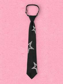 Popjeli 1pc Shiny Diamond Star Bow Black Adjustable Sweet Cool Y2K Style Multi-Functional Daily Party Date Eye-Catching - Black - View 7