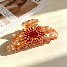 1pc Sun Pattern Orange-Red Gradient Shark Claw Hair Clip, Designed For Women, Thick Teeth Sturdy, Large Capacity Styling Tool, Daily Party Hair Accessory, Durable And Reusable, Fashion Gift - Multicolor - View 2