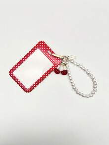 1pc Y2K Exquisite Cherry Card Holder Series Wallet Charm, Charming Pearl Beaded Sliding ID Holder, Campus Card, ID Card Sleeve, Work Card, Travel Transit Card Holder, DIY Handbag Charm, Women's Decorative Bag Accessory, Room Decor, Christmas Gift - Multicolor - View 10