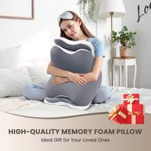 Ergonomic Cervical Support Pillow, Butterfly Pillow, Neck Support Pillow, Dual Height Memory Foam, Suitable For Side Sleepers, Contoured Memory Foam Pillow, Suitable For Side, Back, And Stomach Sleepers, With Removable Pillowcase, Grey - Grey - View 9