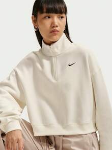 Nike Women's AS W NK STDO FLC MW OS CROP QZ Knit Sweatshirt Sweatshirt IM8543-133 - Beige - View 4