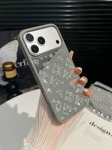 1 قطعة بطانية هاتف بتصميم قلب معيني مرصع بالراين ستون تغطية كاملة ملمس جلدي مضاد للسقوط 2 في 1 متوافق مع آيفون 13 بطانية واقي آيفون 17/17air/آيفون 16promax/آيفون 15pro/S25u/S24plus - فضي - مشاهدة 5