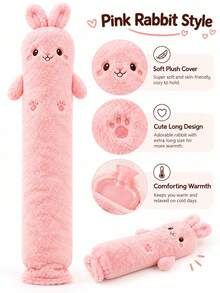1pc 2300ml Neutral Cartoon Flocked Long Hot Water Bottle, Large Capacity, Random Inner Color, Refillable, Explosion-Proof, Leak-Proof, Detachable, Hand Warmer, Suitable For Winter Outdoor Camping, Travel, Home, Office, School, Dorm, Daily Use, Christmas, Holiday Gift - Hot Water Bottle - View 2