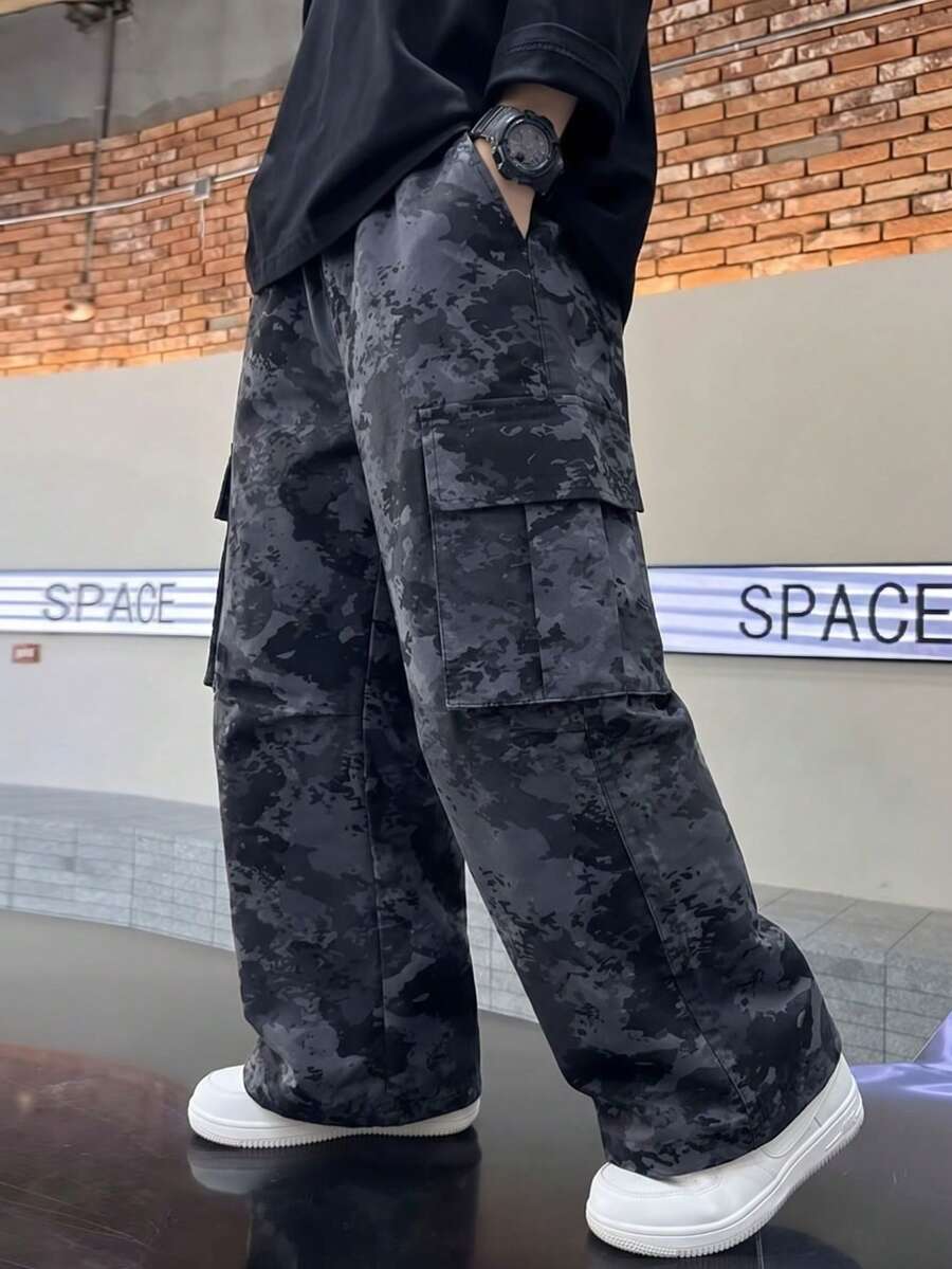 1pc Young BoyAmerican Camouflage All-Over Print Multi-Pocket Loose Straight Leg Cargo Pants, Streetwear Casual Trousers - Multicolor - View 1
