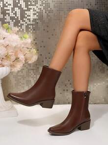 Women's Side Zipper Ankle Boots, Personalized Holiday Gift For Women, Fashionable, Suitable For Various Occasions - Brown - View 8
