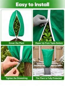 1Pc Green Winter Plant Cover, Shrub Frost Protection Jacket, Breathable Non-Woven Fabric, Zipper Drawstring, Anti-Freeze Anti-Snow, Including 20 Cable Ties, Outdoor Garden Small Trees Winter Care - Zippered Plant Cover + 20pcs Cable Ties - View 8