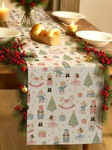 Pink Christmas Nutcracker Ballerina Table Runner, Cute Fairy Tale Mouse Rocking Horse Christmas Tree Table Decor, Winter Holiday Party Long Tablecloth For Home Kitchen Decoration - Multicolor - View 2