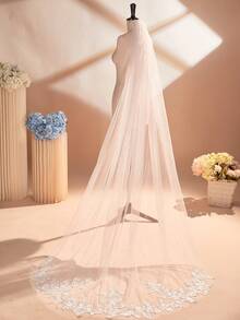 1pc 230CM Lace Applique Bridal Veil Single Layer With Hair Comb Mesh Wedding Bride Bridal Accessories - Multicolor - View 3