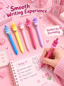 5pcs Cute 3D Heart Decoration Retractable Ballpoint Pens, Candy Color Girly Stationery Set, Creative Sweet Multicolor Pens, Suitable For Students Learning, Office Writing, Journaling, Valentine's Day Gift And Birthday Gift. - Sets - View 5