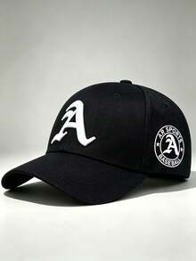 1pc Red Men's Hats Letter 'A 'Embroidered Side A Badge Printing Baseball Cap Adjustable Design Suitable For Travel Hiking Parties And Sun Protection. - Multicolor - View 13