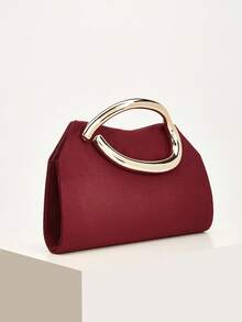 REMANLAND Luxury Burgundy Evening Bag, Soft Velvet Texture, Statement Gold Oval Handle, Ideal For Banquets, Weddings And Galas - Burgundy - View 3