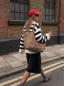 Women's Classic Black & White Striped Loose Knit Sweater, Versatile Casual Commute Outerwear & Inner Layer Top - Black and White - View 4