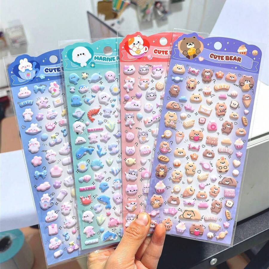 Mini Cute Animal 3D Foam Stickers, Cute Bear, Rabbit, Marine Animal 3D Foam Stickers, Children's DIY Scrapbook Journal Planner Decoration Reward Stickers, Handmade Craft Party Gifts - Multicolor - View 1