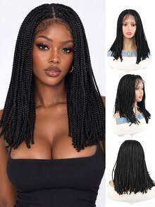 1 Buah Wig Kepang Sintetis Depan Renda Gaya Kepang Kotak 14 Inci untuk Wanita, Wig Bob Pendek dengan Rambut Bayi, Untuk Pemakaian Sehari-hari & Halloween - MultiWarna - View 10