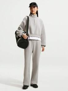 Nike Sweatshirt Rajut Wanita AS W NK STDO FLC MW OS CROP QZ IM8543-063 - Grey - View 7