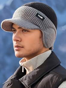 Men's Winter Thermal Lined Thick Knit Hat With Ear Flaps Design, Colorblock Sun Hat - Suitable For Cold Weather Outdoor Travel And Outdoor Activities - A - View 12