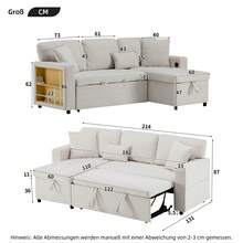 Hörnsoffa bäddsoffa L-formad utdragbar soffsäng med förvaringslåda och inbyggd hylla, beige - Beige + Flanell + 4-sits - Visa 3