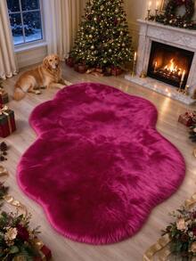 1pc Faux Fur Deep Pink Irregular Cloud Cream Style Decorative Rug, Long Pile Thick Warm Soft Cute Fluffy Carpet Mat, Seasonal Decorative Mat With Holiday Design, Christmas Decoration, Perfect Christmas Gift, Perfect For Christmas And New Year Celebrations, Decorative Rug, Bedroom Decor, Small Rug, Carpet, Home Decor, Living Room Rug, Living Room Small Rug, Bedroom Rug, Living Room Home Decor, Outdoor Rug, Enhance Home Style, Suitable For Adding Home Charm Decoration - Multicolor - View 3