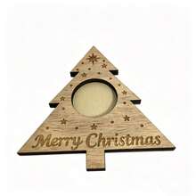 Christmas Wooden Candle Holder Christmas Tree Snowflake Design Wooden Wax Cup Base Laser Engraved Text Desktop Tea Candle Decor - A - View 2