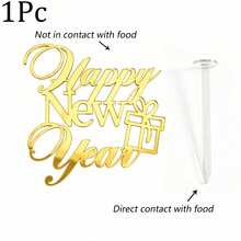 1 cái/3 cái/6 cái topper bánh kem acrylic Happy New Year, trang trí bánh gương vàng, thiết kế hộp quà, trang trí bánh tiệc đêm giao thừa, dụng cụ làm bánh tráng miệng - Nhiều màu - Xem 17
