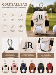 1pc Customizable Name PU Leather Golf Ball Bag Pendant, Portable Waist-Hanging Golf Tee Storage Pouch With Carabiner, Golf Enthusiast Gift - Multicolor - View 7
