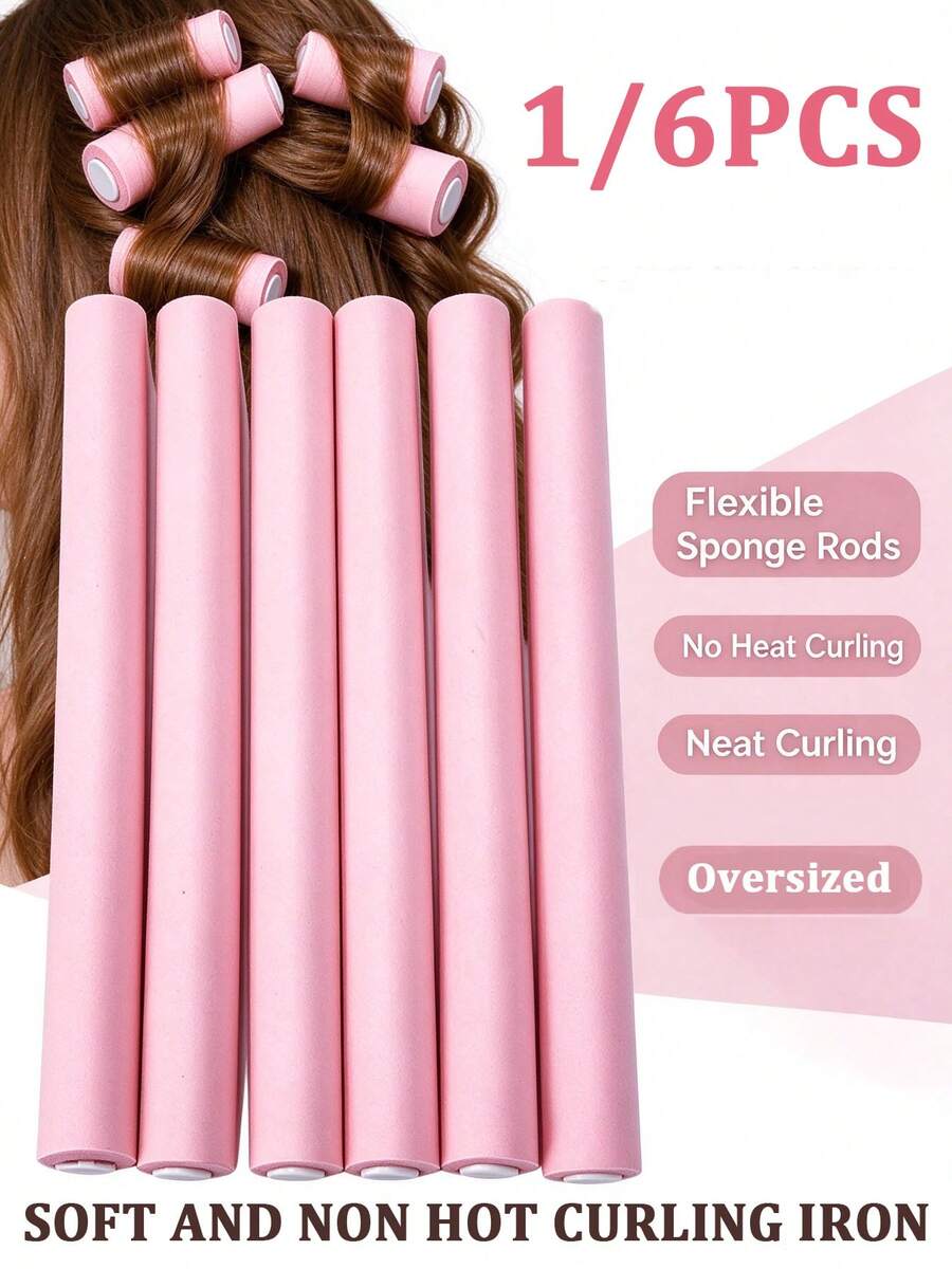 6/4/1pc Extra Large Heatless Hair Curlers, Soft Material Doesn't Damage Hair, Create Big Waves Hairstyle, Suitable For Long Or Medium Hair Voluminous Curling Rods, Soft Curling Rods - Multicolor - View 1