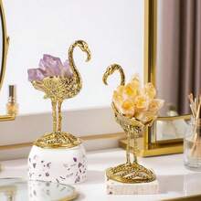 1 Buah Batu Amethyst Alami Mentah & Gugusan Batu Permata Citrine dengan Alas Logam Emas, Dekorasi Meja Kristal Penyembuhan, Desain Flamingo DIY, Hadiah Natal - Burung flamingo - View 11