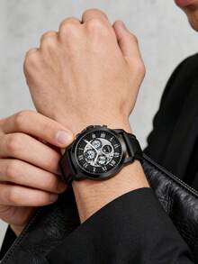 Fossil ME3028 Men's Mechanical Wristwatch With Black Leather Strap, Hollow Dial With Sub-Dial, Practical Gear Design, Suitable For Hiking, Trekking And Outdoor Exploration - Black Plate - View 3