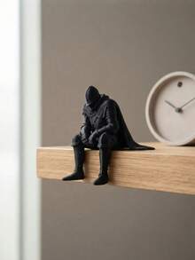 3D Printed Original Resting Knight Figurine Full Armor Sitting Pose Head Bowed + Legs Hanging Over Edge Design Cape And Chest Armor Fine Texture Dark Fantasy Style Bookshelf/Monitor/Desk Edge Decoration - Rest Knight - View 3